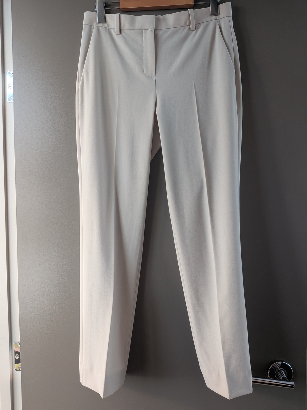 Theory Treeca Good Wool Trousers Rice Cream Slim Tailored Full Length Size 0